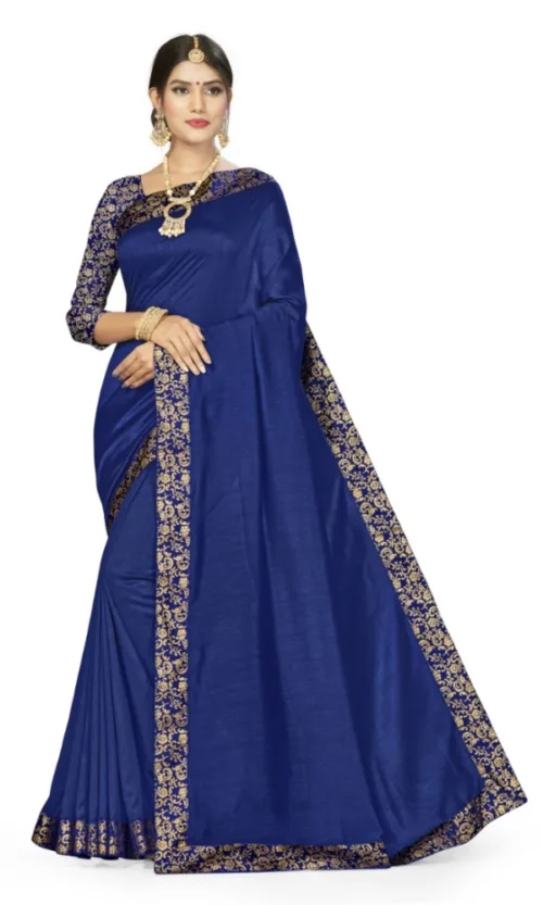 Women's Silk Blend Saree (Neavy blue, 5-6mtrs)