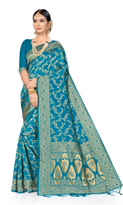 Women's Banarasi Silk Saree (Sky blue, 5-6mtrs)