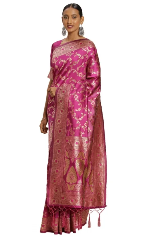 Women's Banarasi Silk Saree (Pink, 5-6mtrs)