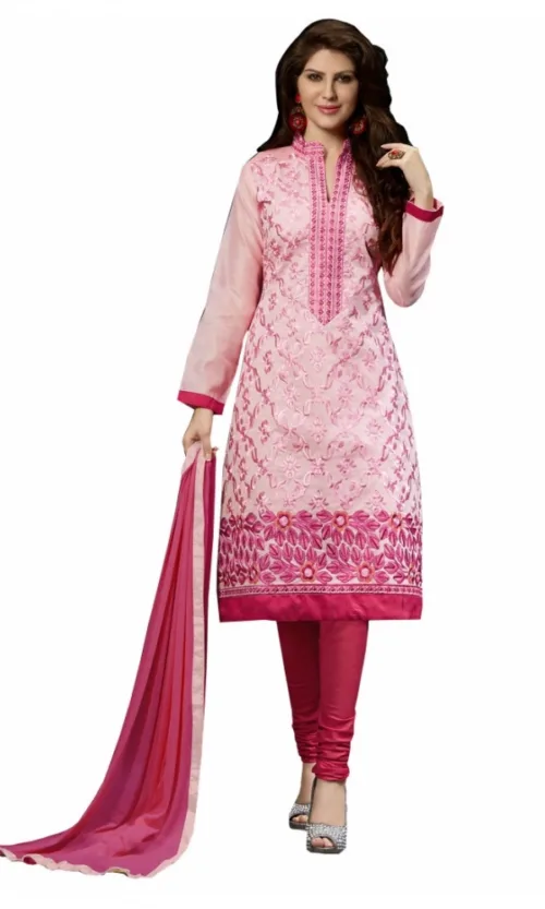 Women's Chanderi Unstitched Salwar Suit-Material With Dupatta (Pink,2 Mtrs)