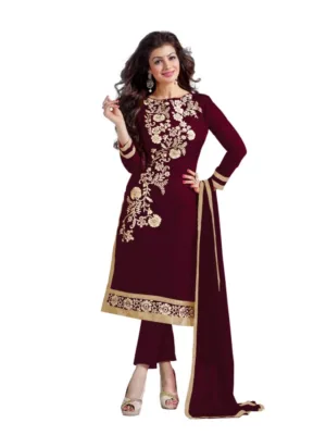 Women's Chanderi Unstitched Salwar Suit-Material With Dupatta (Brown,2 Mtrs)