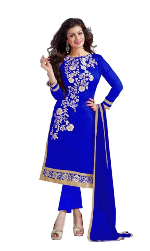 Women's Chanderi Unstitched Salwar Suit-Material With Dupatta (Blue,2 Mtrs)