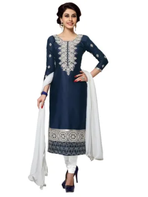 Women's Cotton Unstitched Salwar Suit-Material With Dupatta (Navy Blue,2.2 Mtrs)