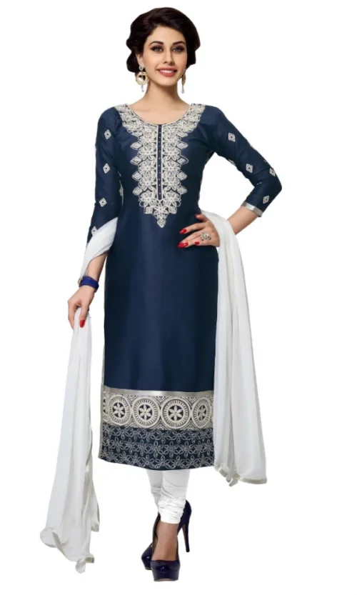 Women's Cotton Unstitched Salwar Suit-Material With Dupatta (Navy Blue,2.2 Mtrs)