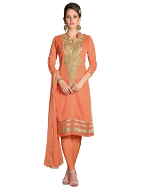 Women's Chanderi Unstitched Salwar Suit-Material With Dupatta (Orange,2.2 Mtrs)