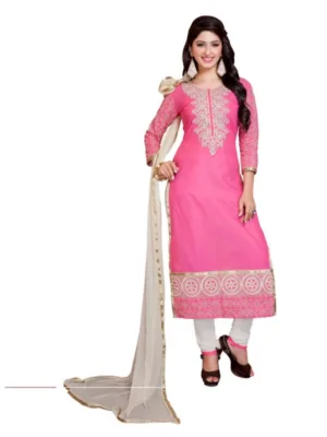 Women's Georgette Unstitched Salwar Suit-Material With Dupatta (Pink & White,2.2 Mtrs)