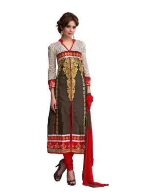 Women's Glaze Cotton Unstitched Salwar Suit-Material With Dupatta (Brown,2.2 Mtrs)