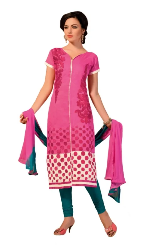 Women's Chanderi Unstitched Salwar Suit-Material With Dupatta (Pink,2.2 Mtrs)