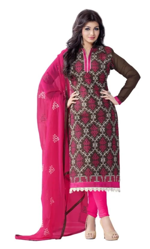 Women's Chanderi Unstitched Salwar Suit-Material With Dupatta (Brown,2.2 Mtrs)