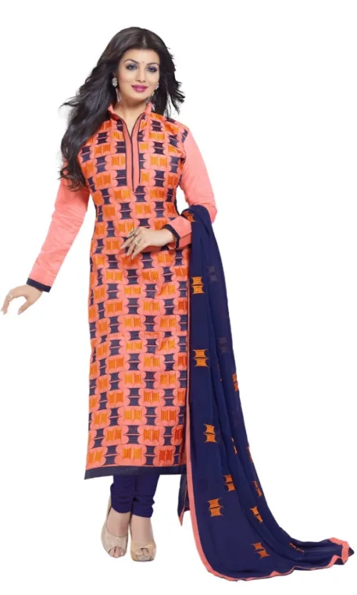 Women's Chanderi Unstitched Salwar Suit-Material With Dupatta (Orange,2.2 Mtrs)
