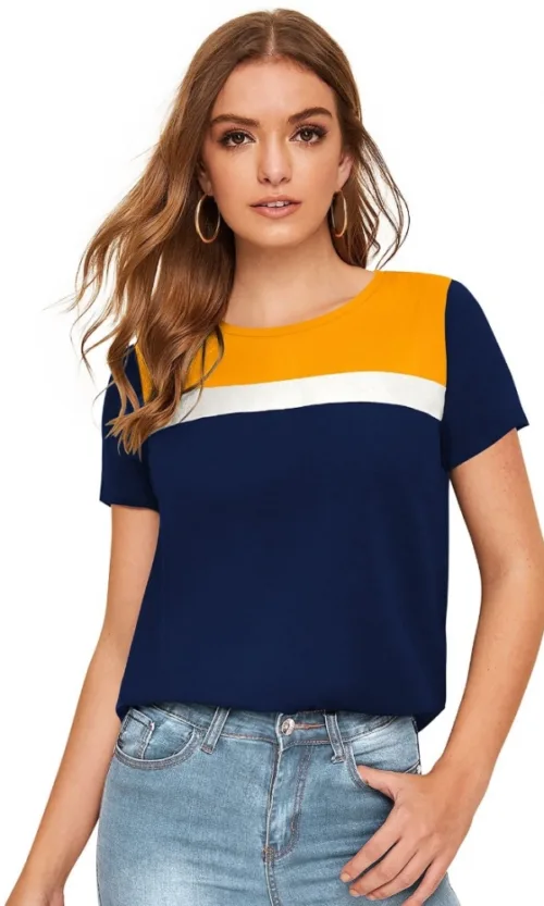 Women's Polyester, Knitting Western Wear T-Shirt (Yellow)