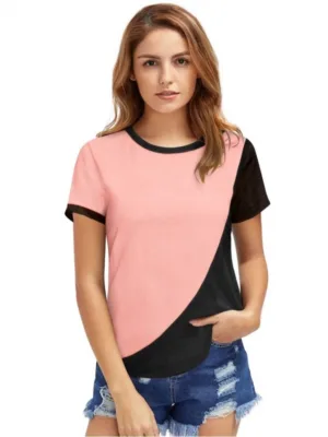 Women's Polyester, Knitting Western Wear T-Shirt (Peach)