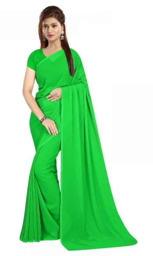 Women's Georgette Plain Saree With Blouse (parrot Green, 5-6 Mtrs)