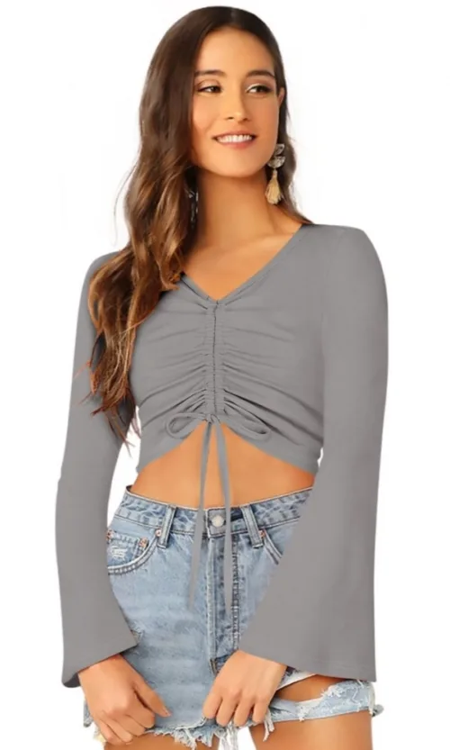 Women's 95% Polyester 5% Spandex Western Wear Tops (Grey)