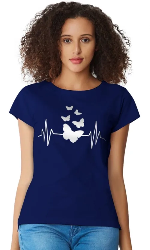 Women's Cotton Western Wear T Shirt (Blue)