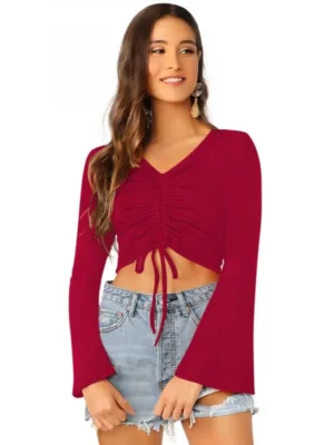 Women's 95% Polyester 5% Spandex Western Wear Tops (Maroon)