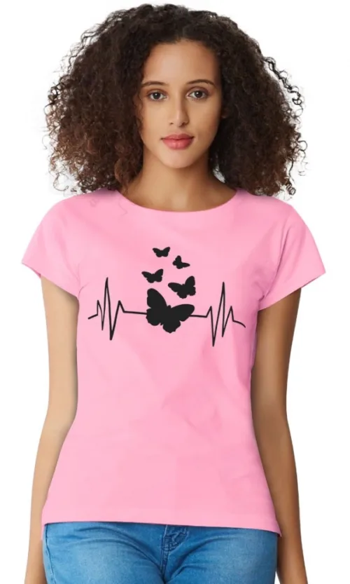 Women's Cotton Western Wear T Shirt (Pink)