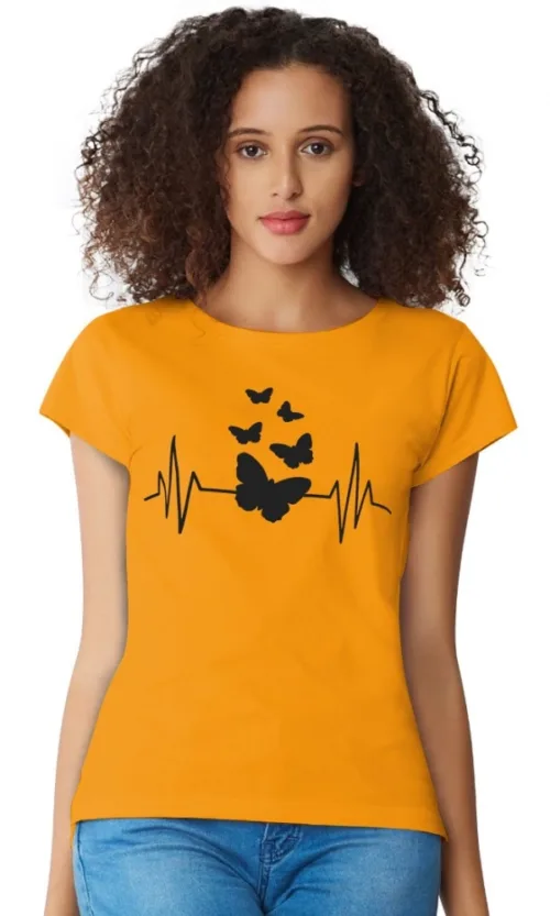Women's Cotton Western Wear T Shirt (Yellow)