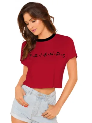 Women's Cotton Western Wear T Shirt (Red)