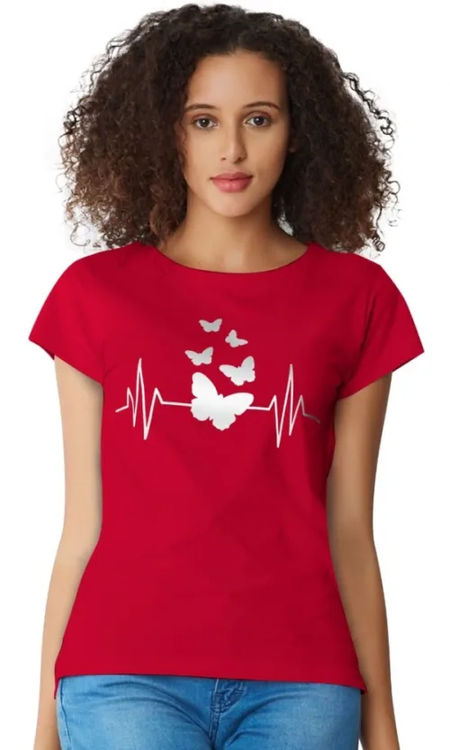 Women's Cotton Western Wear T Shirt (Red)
