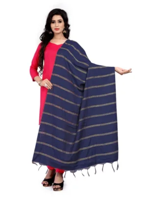 Women's Cotton Jari Woven Work Dupatta (Blue, Length:2-2.4 mtr)
