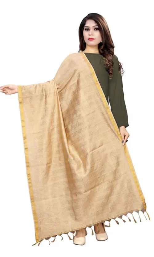 Women's Cotton Jari Woven Work Dupatta (Beige, Length:2-2.4 mtr)