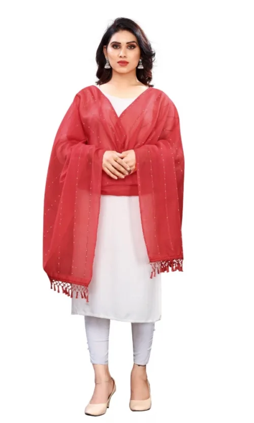 Women's Cotton Silk Strips Printed Dupatta (Maroon, Length:2-2.4 mtr)
