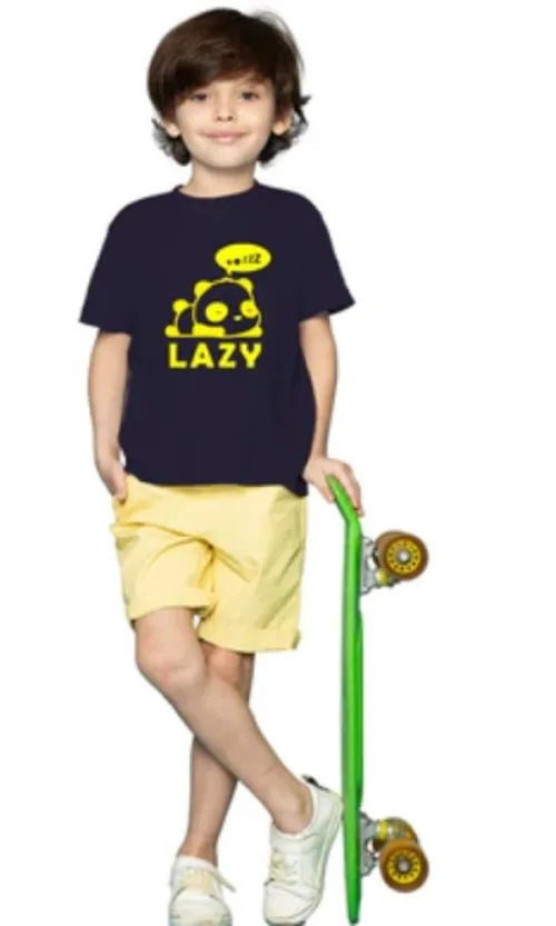 Boys Cotton Lazy Half Sleeve TShirt (Black)