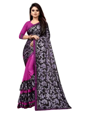 Women's Lycra Blend Saree with Blouse (Purple, 5-6 Mtrs)