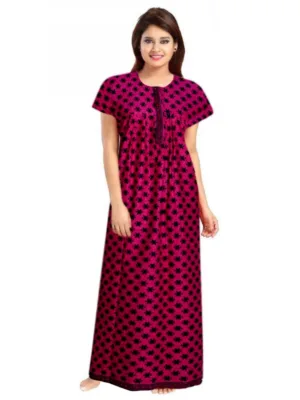 Women's Cotton Printed Maxi Nighty (Pink)