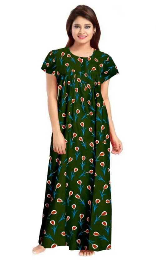 Women's Cotton Printed Maxi Nighty (Green)