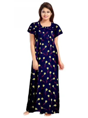 Women's Cotton Printed Maxi Nighty (Purple)