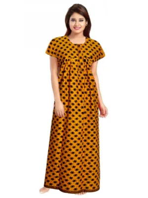 Women's Cotton Printed Maxi Nighty (Mustard)