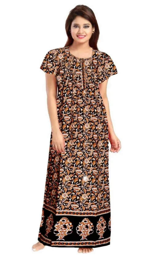 Women's Cotton Printed Maxi Nighty (Brown)