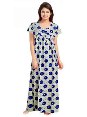 Women's Cotton Printed Maxi Nighty (Off White)