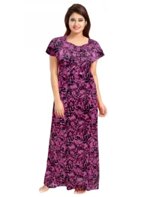 Women's Cotton Printed Maxi Nighty (Wine)