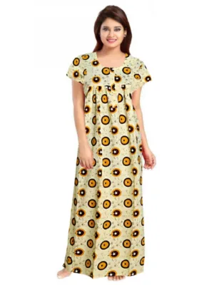 Women's Cotton Printed Maxi Nighty (Off White)