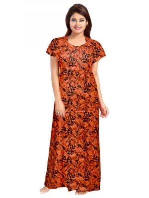 Women's Cotton Printed Maxi Nighty (Orange)
