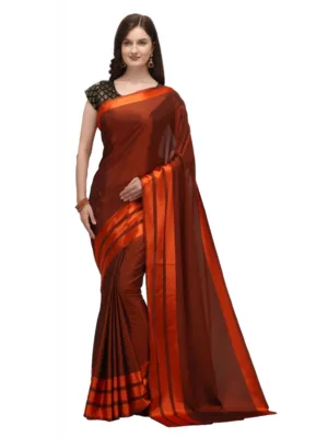 Women's Satin Silk Saree with Blouse (Orange, 5-6 Mtrs)