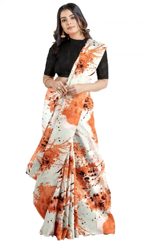 Women's Joya Silk Saree with Blouse (Orange, 5-6 Mtrs)