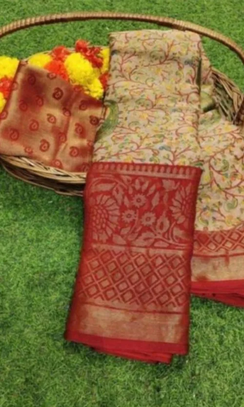 Women's Viscose Rayon Printed Saree With Unstitched Blouse (Red)