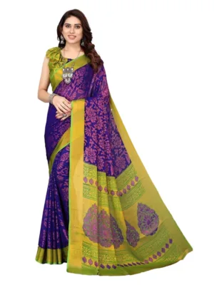 Women's Viscose Rayon Printed Saree With Unstitched Blouse (Blue)