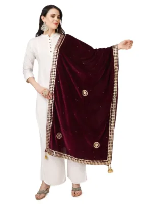 Women's Velvet Gotta Patti Dupatta (Purple, Length: 2.25 to 2.50 Mtr)