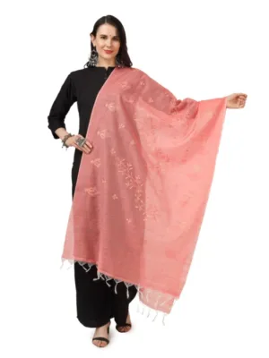 Women's Cotton Embroidered Dupatta (Peach, Length: 2.25 to 2.50 Mtr)