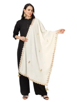 Women's Velvet Gotta Patti Dupatta (Off White, Length: 2.25 to 2.50 Mtr)
