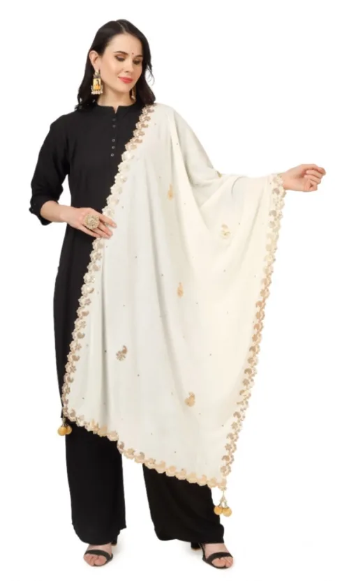Women's Velvet Gotta Patti Dupatta (Off White, Length: 2.25 to 2.50 Mtr)