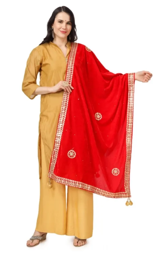 Women's Velvet Gotta Patti Dupatta (Red, Length: 2.25 to 2.50 Mtr)