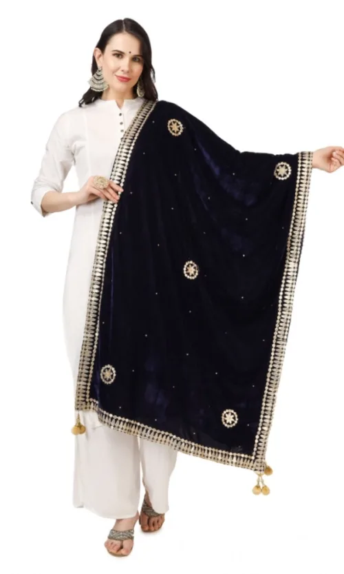 Women's Velvet Gotta Patti Dupatta (Blue, Length: 2.25 to 2.50 Mtr)