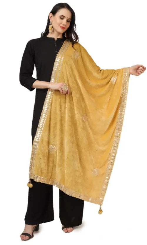 Women's Velvet Gotta Patti Dupatta (Yellow, Length: 2.25 to 2.50 Mtr)