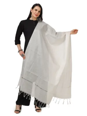Women's Chanderi Solid Dupatta (White, Length: 2.25 to 2.50 Mtr)